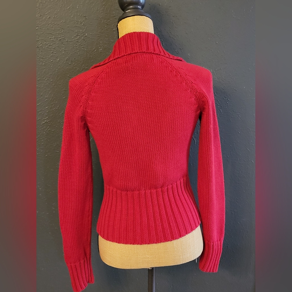 Tommy Hilfiger Red Cotton Zippered Cardigan Small - Picture 7 of 10